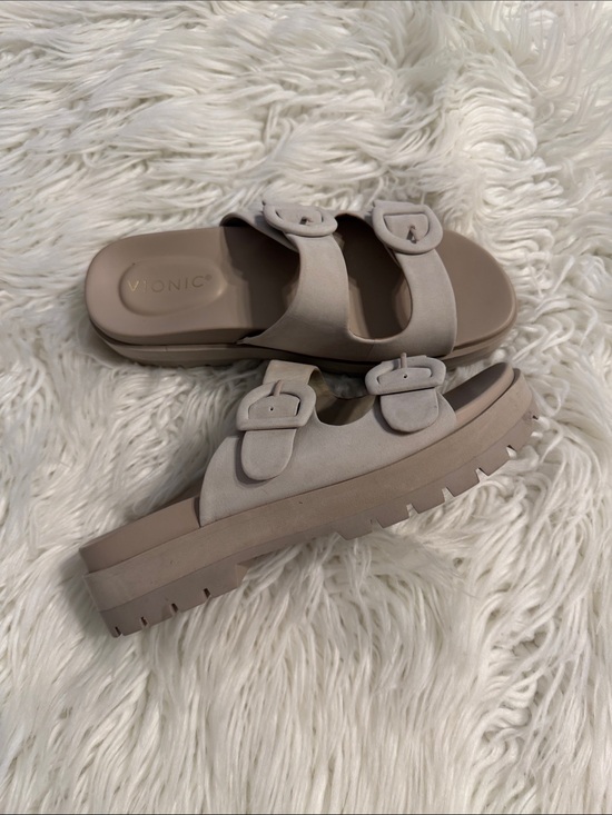 Vionic Shoes - Vionic Taupe Double-Buckle Platform Slide Sandals size 7 BNWOT